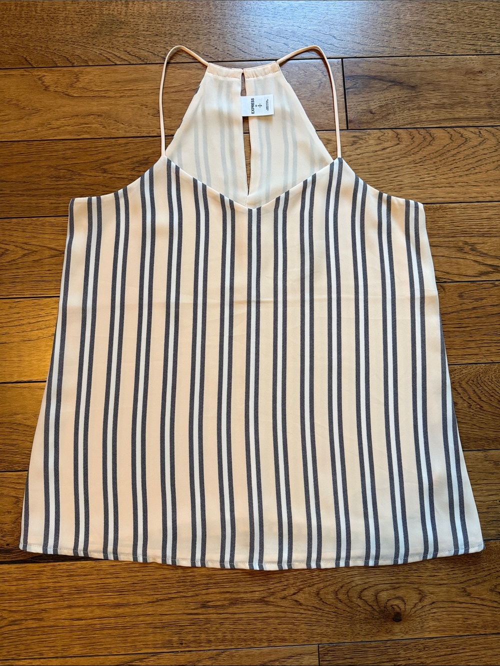 Express Reversible Striped Halter Tank Top in Cream and black and white stripes